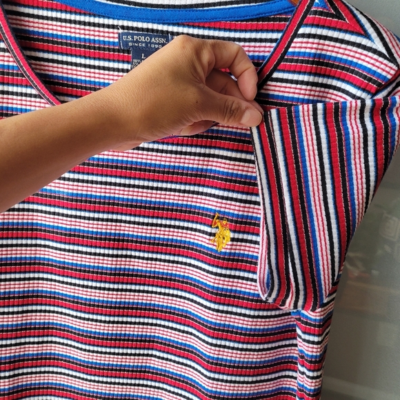 U.S. POLO ASSN. Pencil Knee Dress Red Blue White Striped Large Pull On Logo - Picture 8 of 9